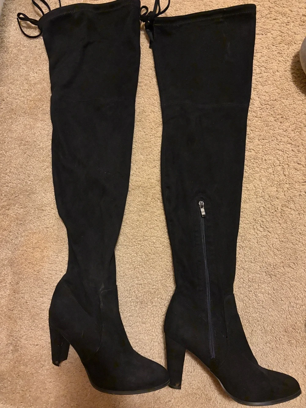 Women's Black Over-the-Knee Heeled Boots with Side Zip